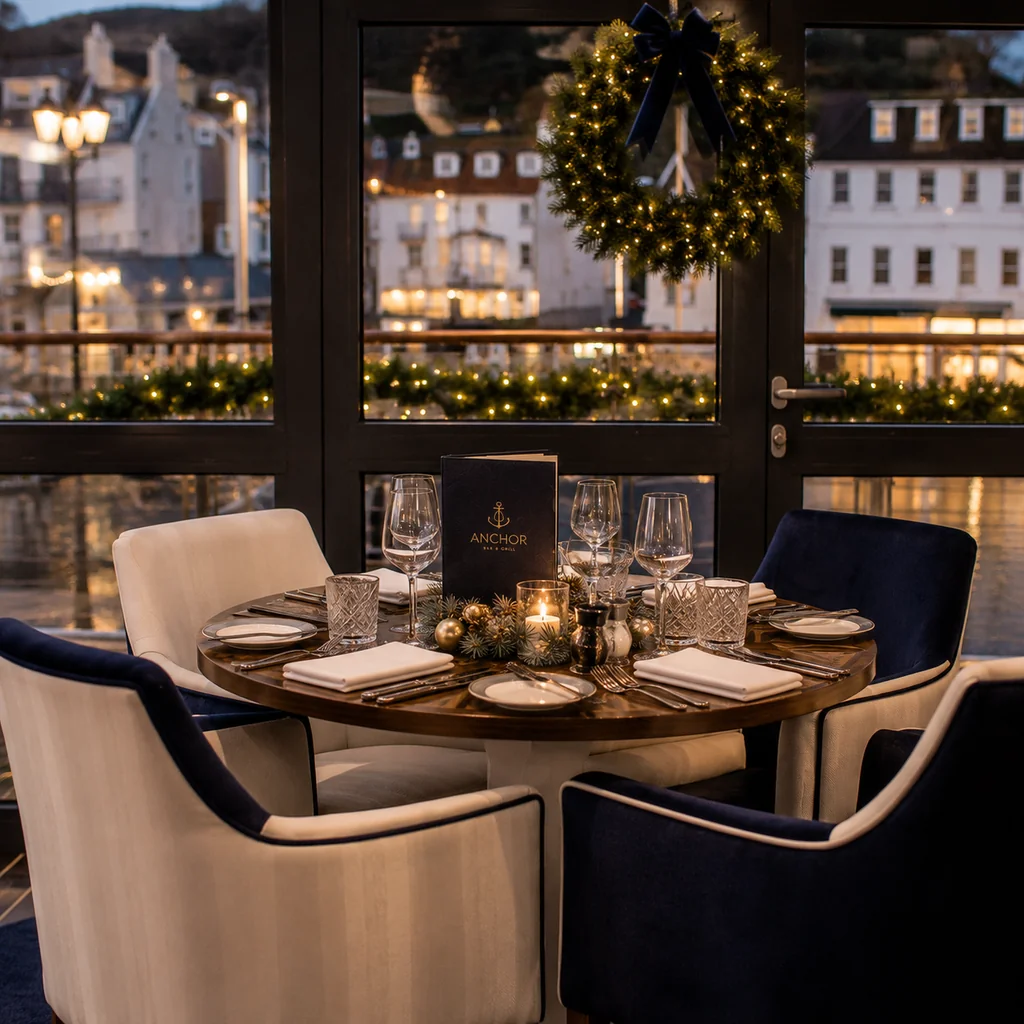 Christmas table setting with candles at The Anchor Bar & Grill