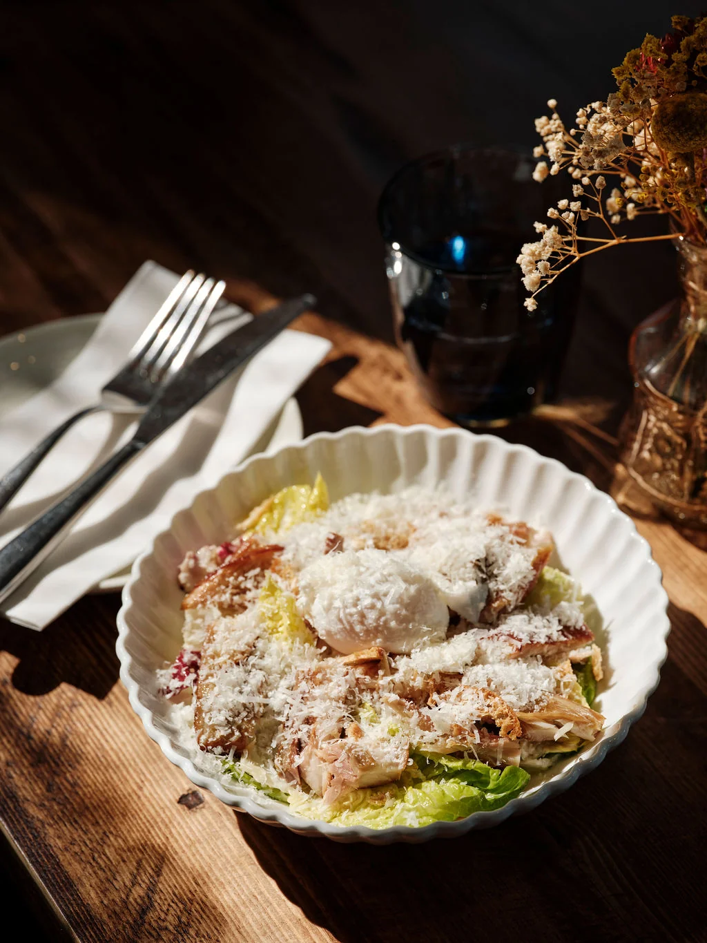 Gourmet salad with wine